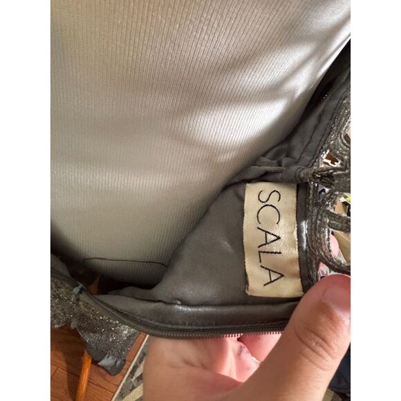 VTG Scala Beaded Gown Glam Formal Evening Wear Event size XL Silver Gray Silk - Picture 9 of 9